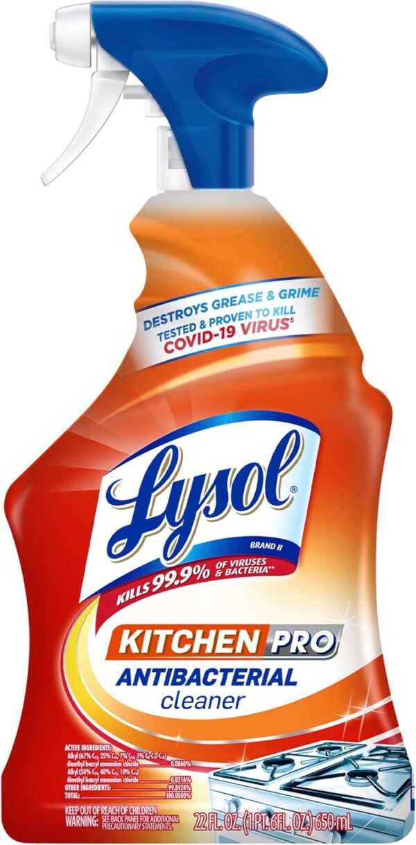 Lysol, Kitchen Pro Antibacterial Cleaner,Spray for Kitchens, No Harsh Chemicals, 22oz;(650mL)